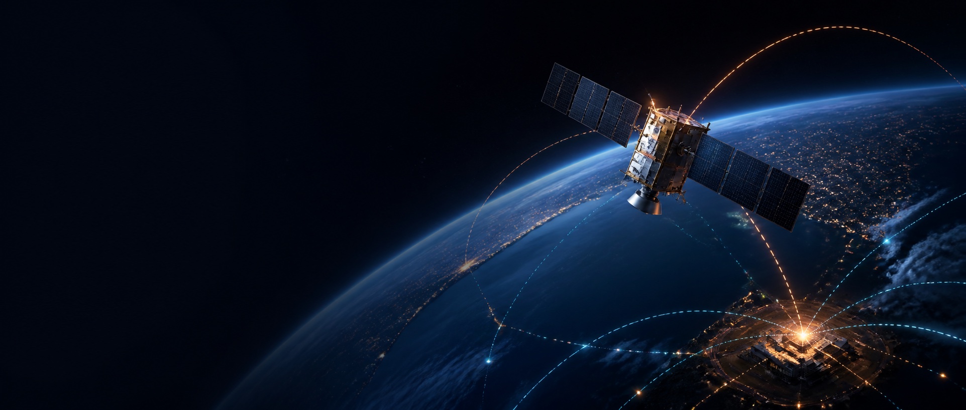卫星、地球与星地通信链路构成的在轨智能概念视觉